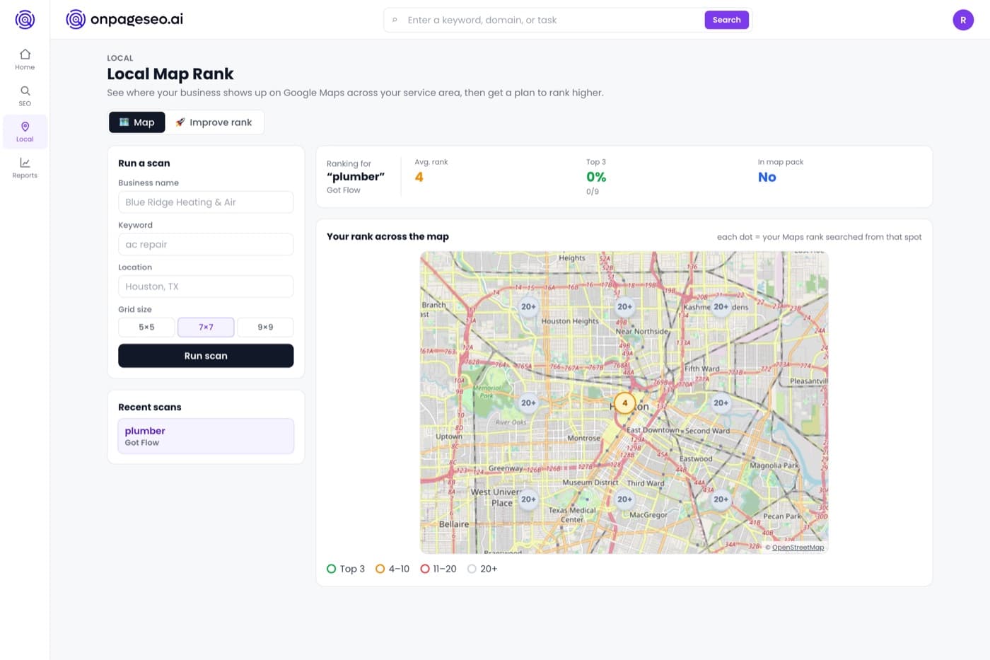 Local Map Rank: see your Google Maps position across your whole area. — product screenshot